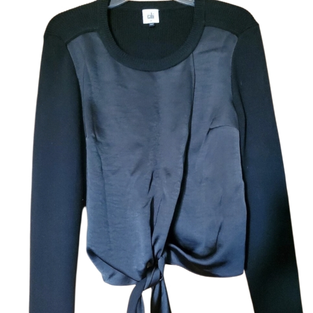 CAbi Black & Gray Crosstie Long Sleeve Sweater Top Size Medium #4288